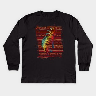 Native American Kokopelli - Ethno Border pattern 1 Kids Long Sleeve T-Shirt